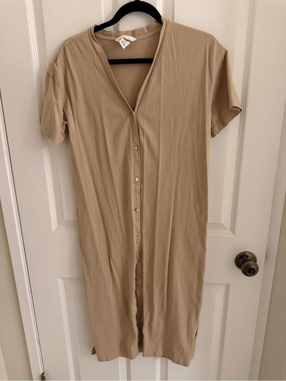 H&M Neutral Beige Button-Front Short Sleeve Dress